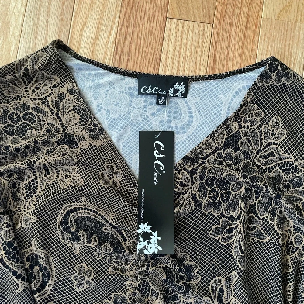 CSC Studio Top Womens 2X Brown Floral Long Sleeve Artsy Boho Romantic Vintage - Picture 2 of 10